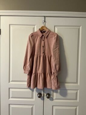 Zara Blush Corduroy Collared Button-down Dress, S